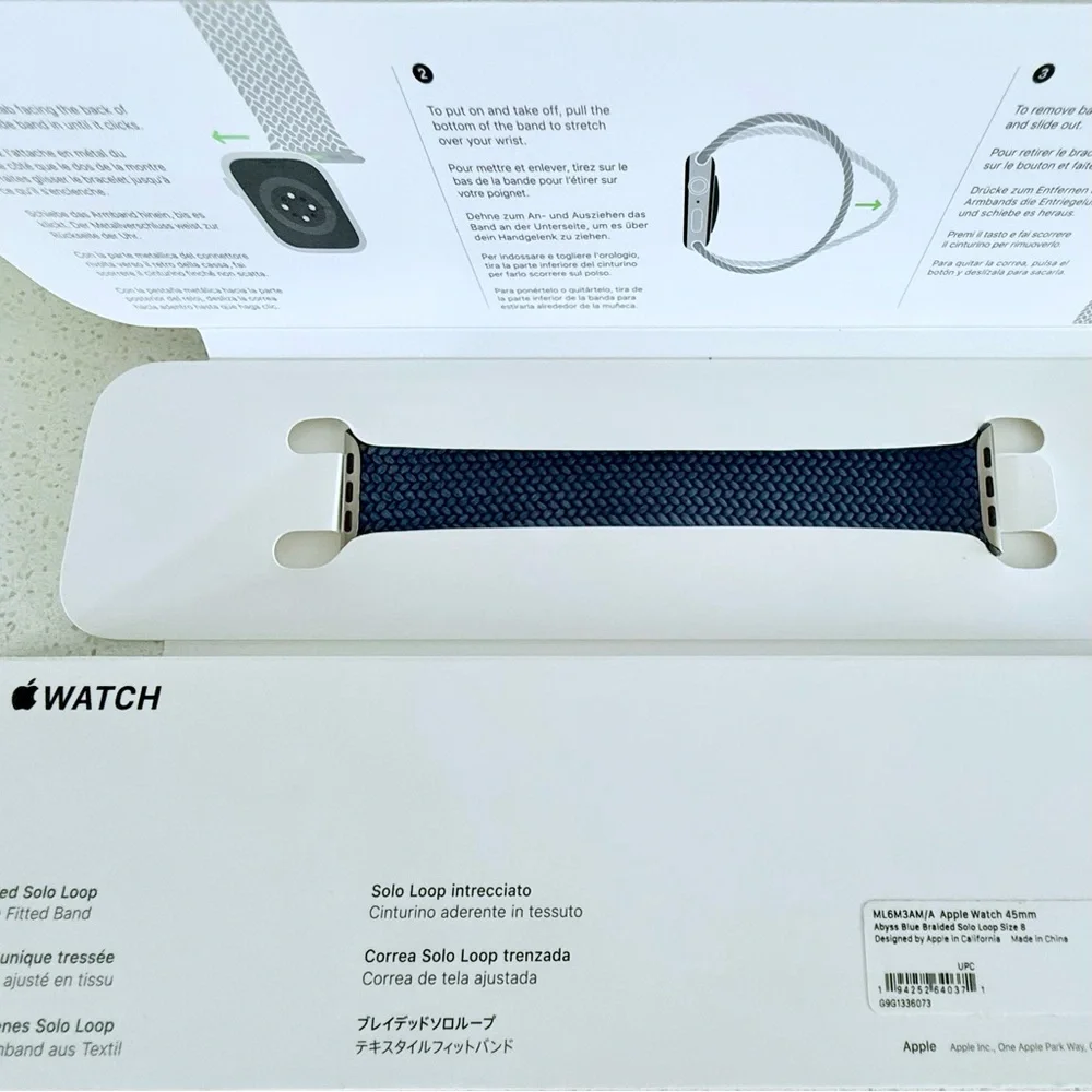 Genuine Apple Watch Braided Solo Loop 45mm Abyss Blue Size 8 – Great Condition